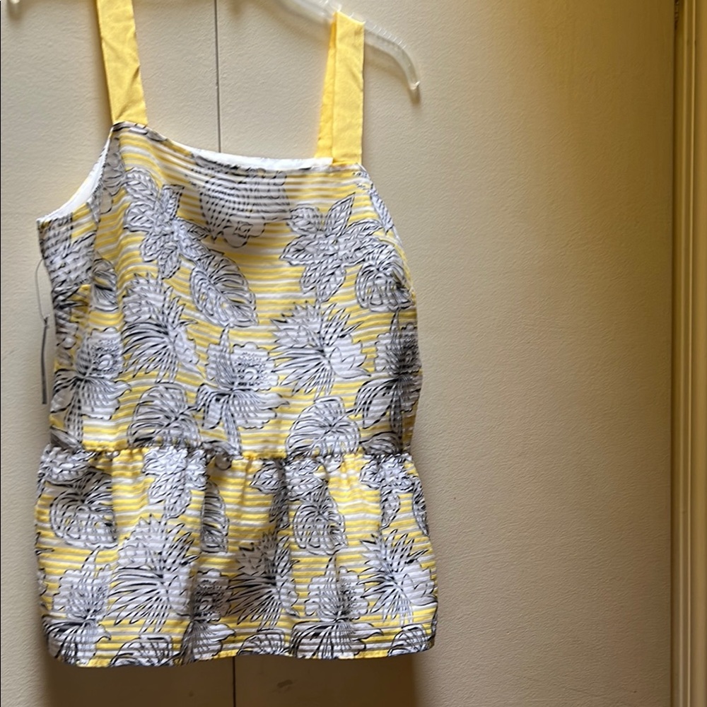 Crown & Ivy Yellow and White Striped Floral Top